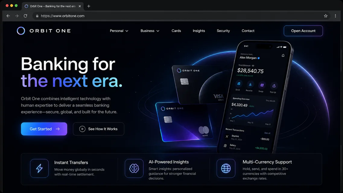 Orbit One, banking website concept